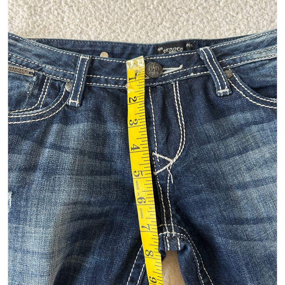 Rerock for Express Women's Boot Cut Jeans Sz 4R Blue Low Distressed Y2K Western - Picture 5 of 8